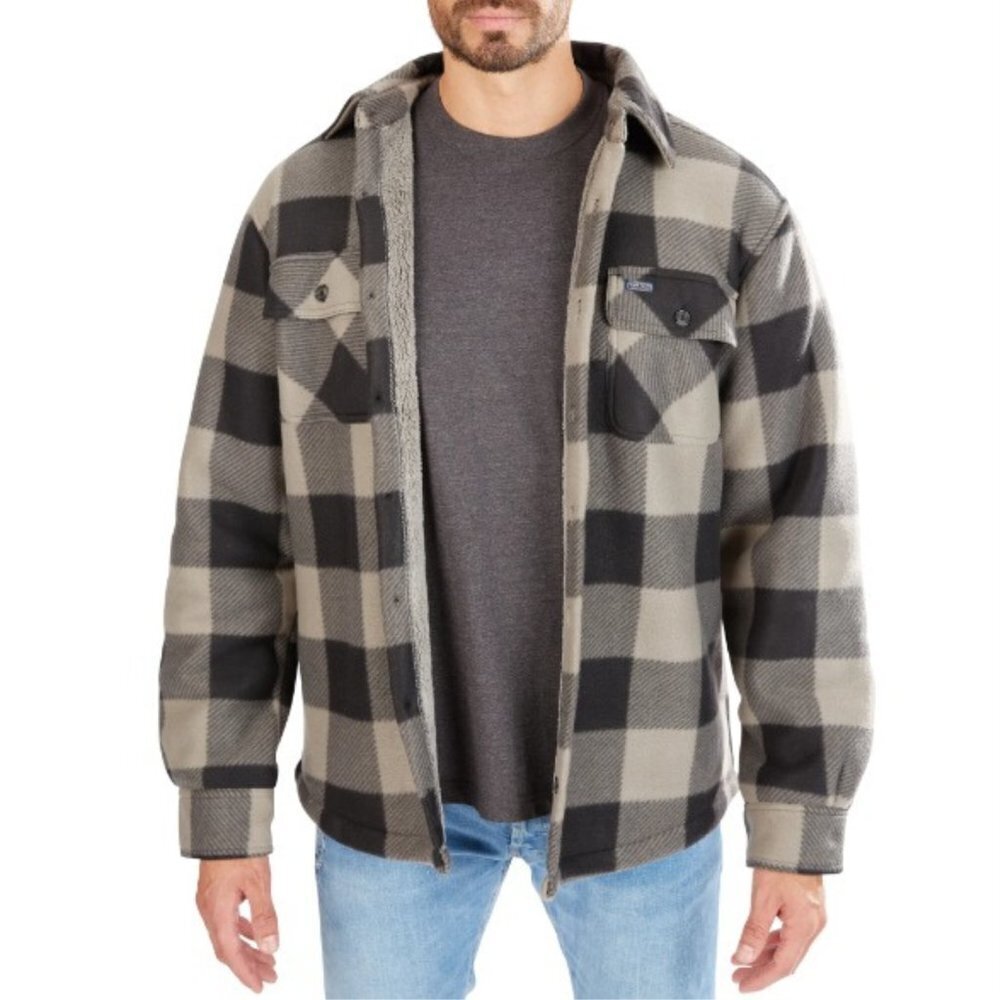 Smith's Workwear Men's Sherpa-Lined Plaid Microfleece Shirt Jacket - 2XL